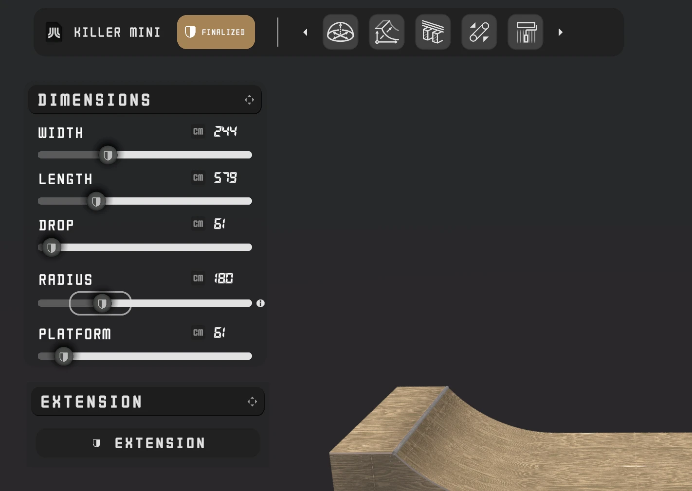 Build page showing generated DXF, BOM, and Manual downloads.