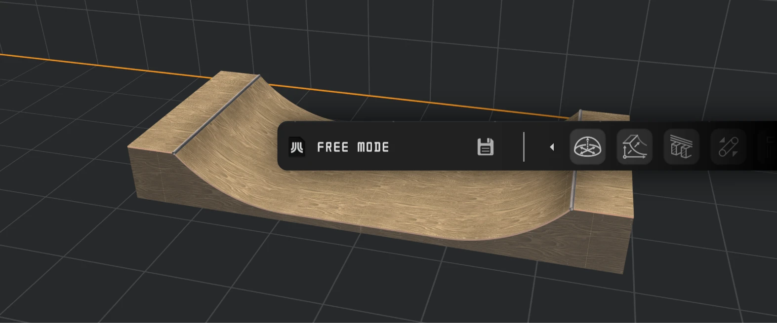 Free Mode UI: design panels active, save/export locked.