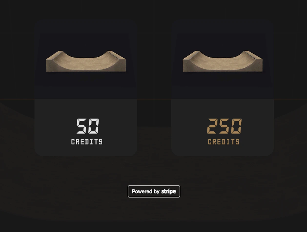 Credits picker showing 50-credit and 250-credit options.