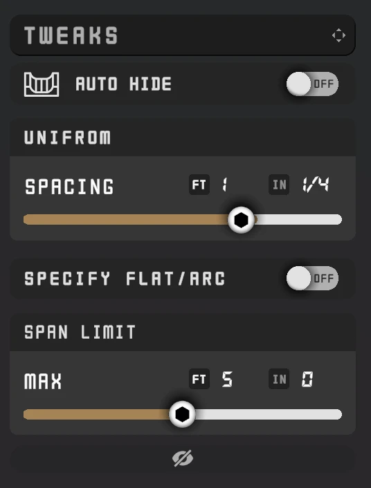 Stud settings panel for spacing and span controls