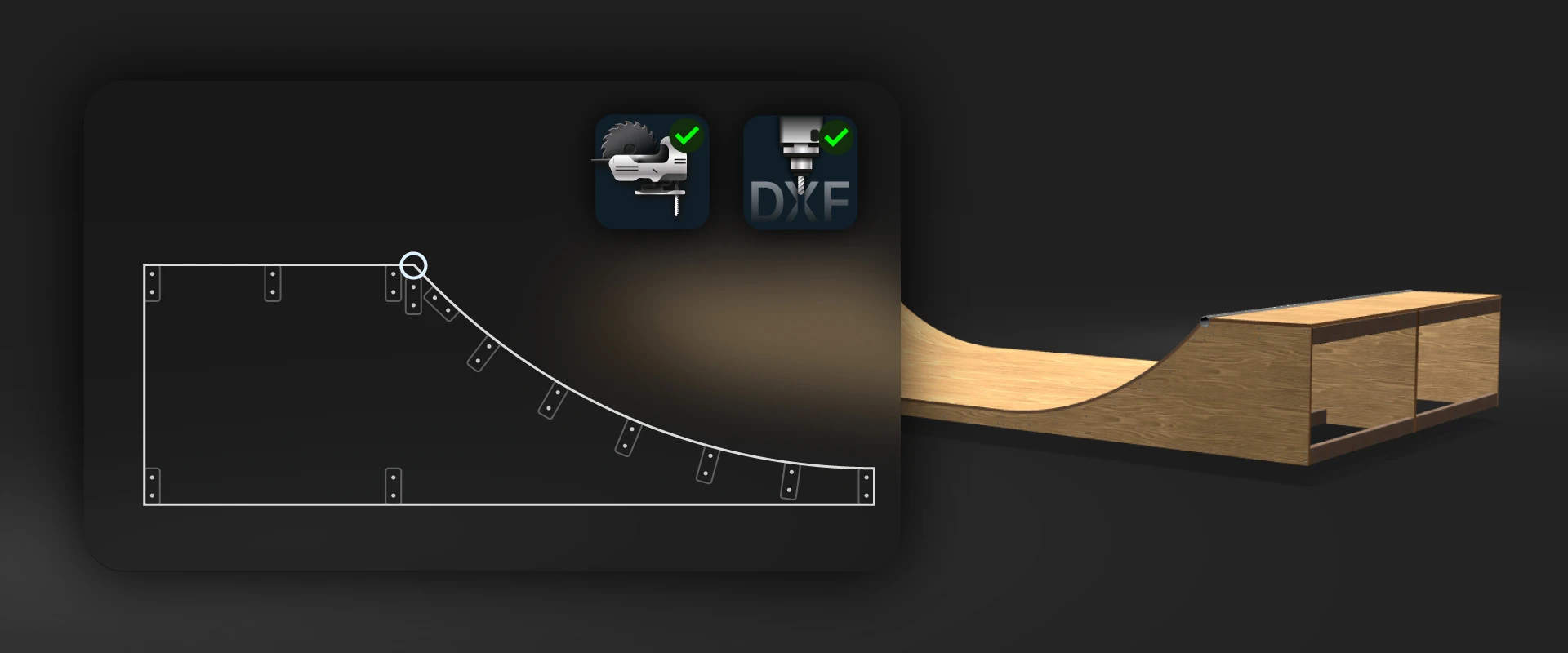 Side panel cut plan with jigsaw/CNC badges